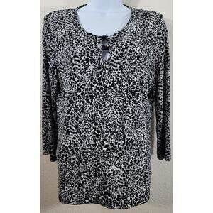 Jones New York Black White Gray Animal Print Top Large Lightweight Soft Flowy